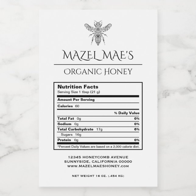 Custom Homemade Honey Nutrition Labels (Single Label)