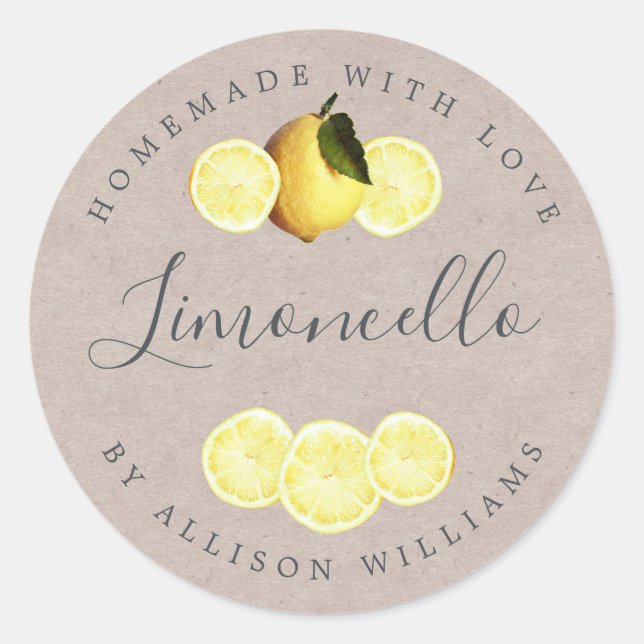 Custom Homemade Limoncello Kraft Paper Label (Front)