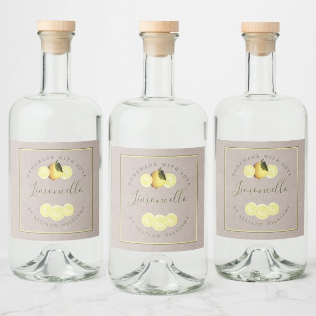 Custom Homemade Limoncello Kraft Paper Label (Bottles)