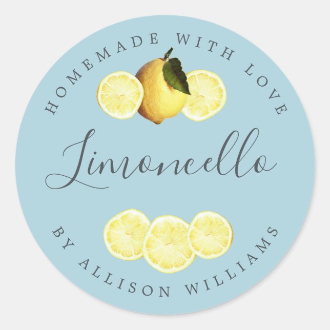 Custom Homemade Limoncello Label Blue (Front)