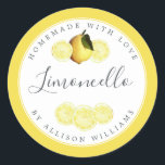 Custom Homemade Limoncello Label Bright Yellow<br><div class="desc">Elegant and modern limoncello sticker label with the text limoncello, homemade with love and your name in chic script calligraphy and modern typography on an illuminating bright yellow background with a stylish touch of pretty watercolor lemon and lemon slices. Simply add your name or business. Exclusively designed for you by...</div>