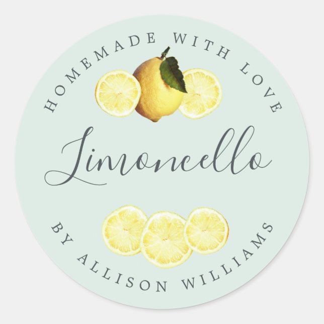 Custom Homemade Limoncello Label Mint (Front)