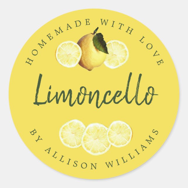 Custom Homemade Limoncello Label Yellow (Front)