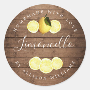 Custom Homemade Limoncello Rustic Wood Classic Rou Round Sticker
