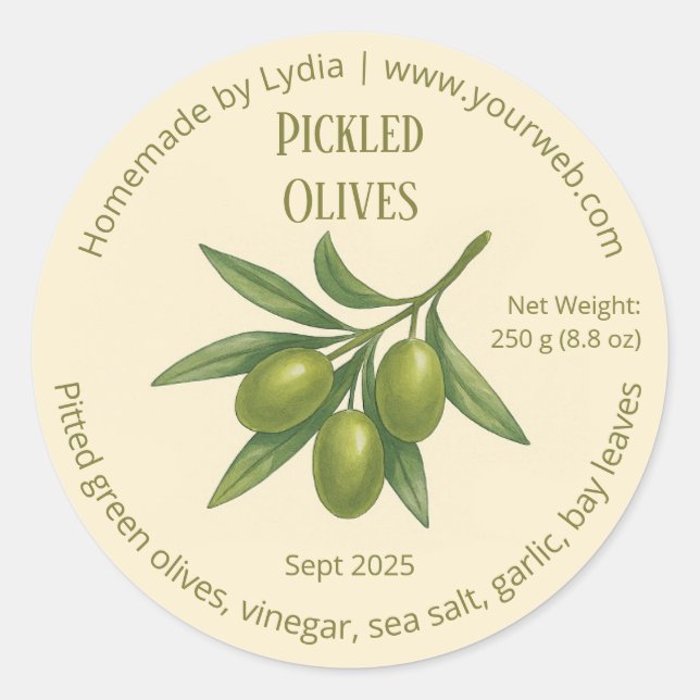 Custom Homemade Pickled Olives Label (Front)