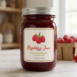 Custom Homemade Raspberry Jam Canning Jar Label 