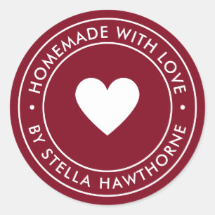 Custom Homemade With Love Heart Classic Round Sticker