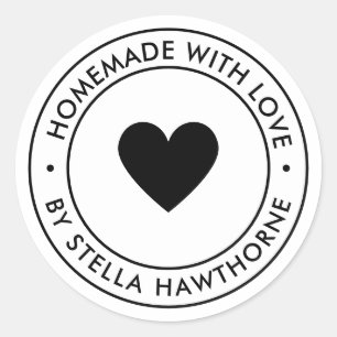 Custom Homemade With Love Heart Classic Round Sticker