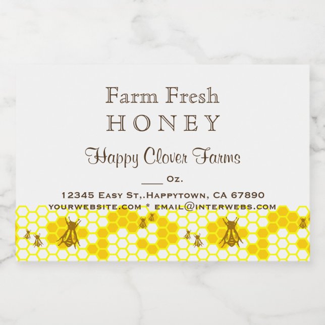 Custom Honey Bee Honeycomb 3" x 2" Food Label (Single Label)