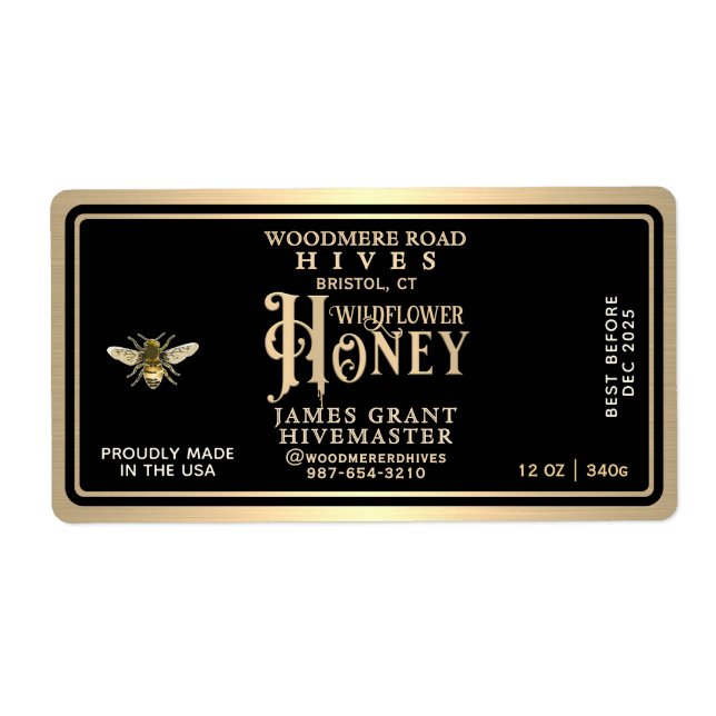 Custom Honey Hex Jar label for 12oz hex jars  (Front)