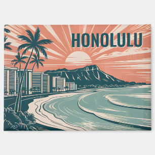 Custom Honolulu Waikiki Diamond Head Scenic Retro Magnet