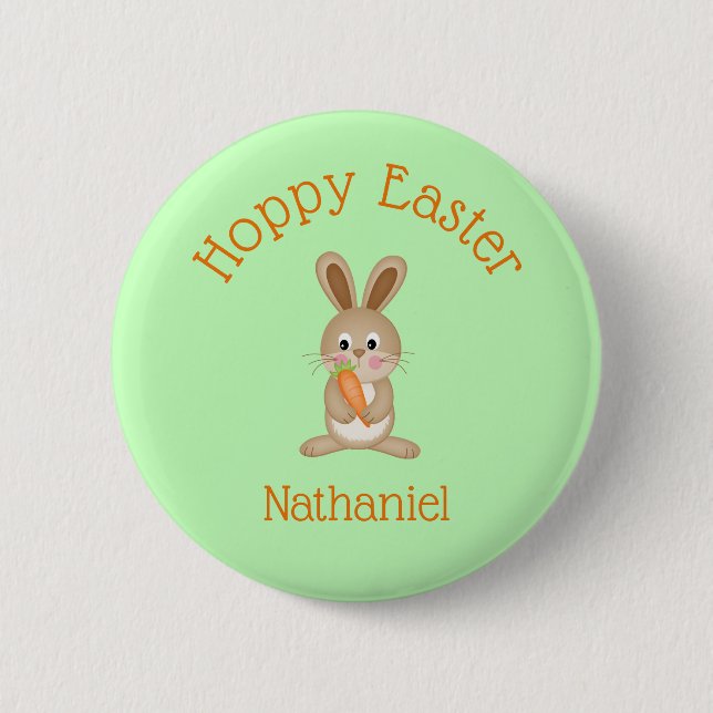 Custom Hoppy Easter Adorable Bunny with Carrot 2 Inch Round Button (Front)