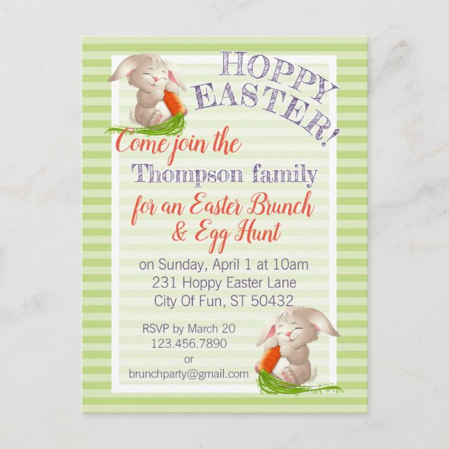 Custom Hoppy Easter Bunny Stripes Plaid Pattern Holiday Postcard (Front)