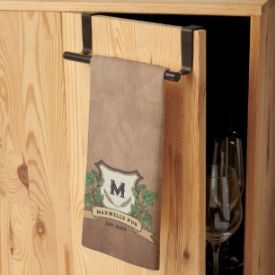 Custom Hops Barley Monogram Weathered Your Pub  Kitchen Towel