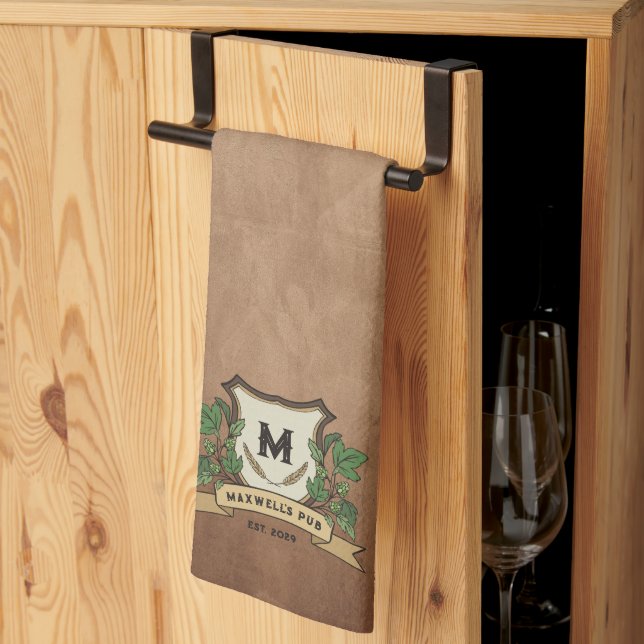 Custom Hops Barley Monogram Weathered Your Pub  Kitchen Towel (Thirds Fold)
