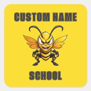 CUSTOM Hornets Bees Mascot   Yellow - Team School Square Sticker