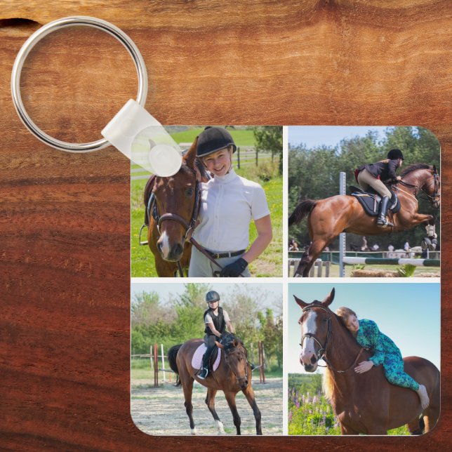 Custom Horse 5 Photos Collage Equestrian Keepsake Keychain (Front)