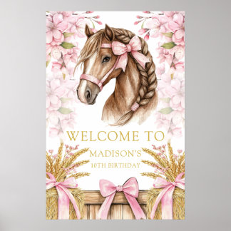 Custom Horse Design with Cherry Blossoms & Hay Poster