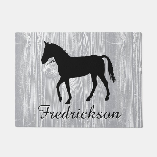 Custom Horse Grey Wood Pattern Doormat (Front)
