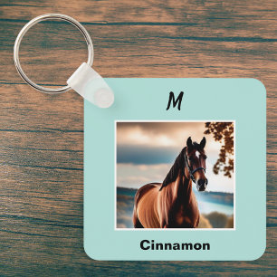 Custom Horse Photo Blue Personalized Monogram Keychain