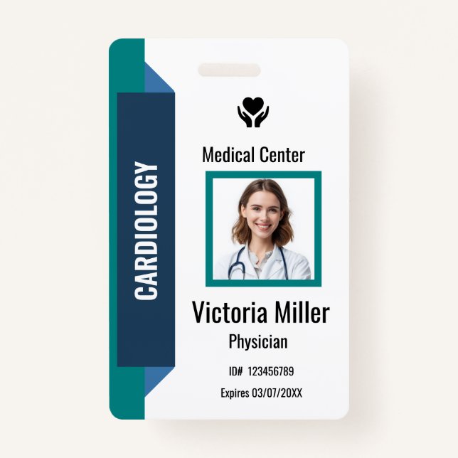Custom Hospital Employee ID  Logo & Photo | Navy Badge (Front)
