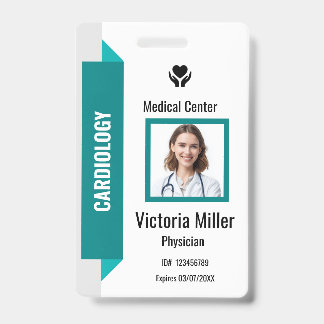 Custom Hospital Employee ID Logo & Photo | Teal  Badge