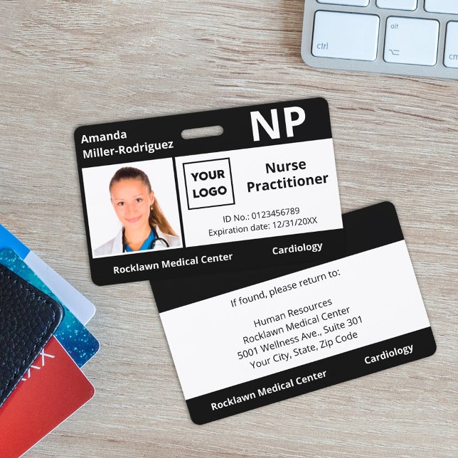Custom Hospital Employee Logo Black Photo ID Badge (Custom Hospital Employee Logo Black Photo ID Badge, in situ)