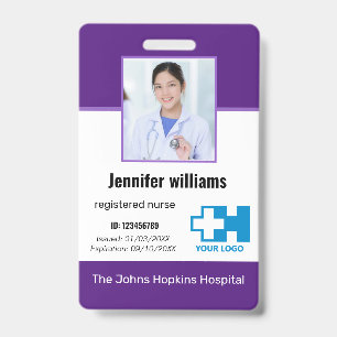 Custom Hospital Employee Logo & Photo & BarCode ID Badge