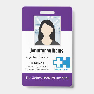Custom Hospital Employee Logo & Photo & BarCode ID Badge