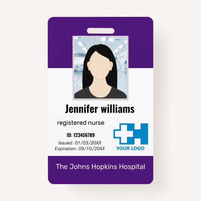 Custom Hospital Employee Logo & Photo & BarCode ID Badge (Front)