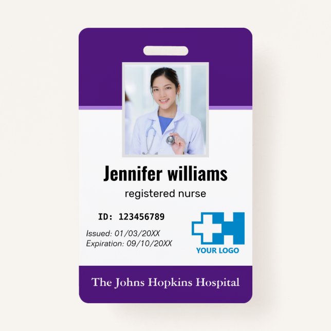 Custom Hospital Employee Logo & Photo elegant ID  Badge (Front)