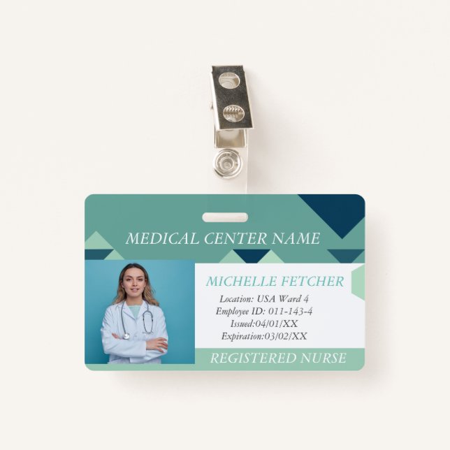 Custom Hospital Employee Photo ID Badge (Front with Clip)