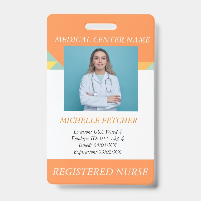 Custom Hospital Employee Photo ID Badge  (Front)