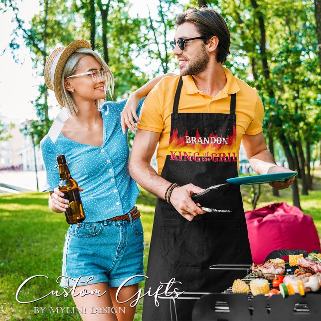 Custom Hot Flames King of the Grill Grillmaster Apron (Creator Uploaded)