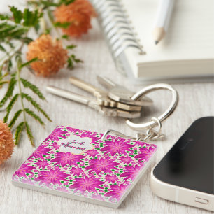 Custom Hot Pink Floral Seamless Pattern  Keychain