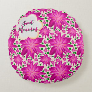 Custom Hot Pink Floral Seamless Pattern  Round Pillow