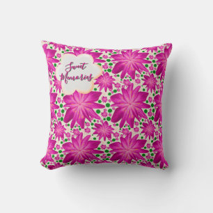 Custom Hot Pink Floral Seamless Pattern  Throw Pillow