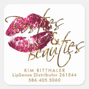 Custom - Hot Pink Glitter Lip Colour -  White Square Sticker