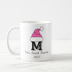 Custom Hot Pink Monogram Family Christmas Coffee Mug