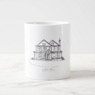 Custom House Illustration Minimalist Line Art Home Large Coffee Mug