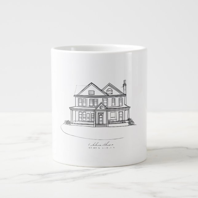 Custom House Illustration Minimalist Line Art Home Large Coffee Mug (Front)