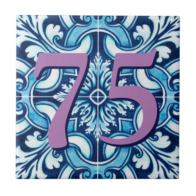 Custom House Number Floral Sicilian Ceramic Tile (Front)