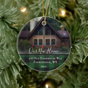 Custom House Photo First Xmas New Home Family Name Ceramic Ornament