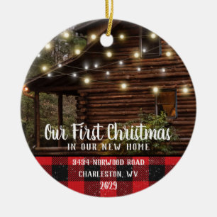 Custom House Photo First Xmas New Home Family Name Ceramic Ornament