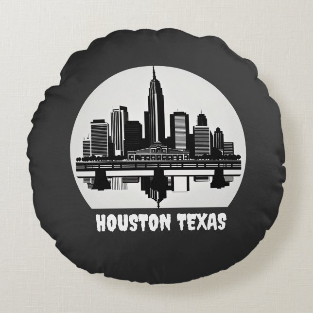 Custom Houston Skyline Round Pillow (Front)