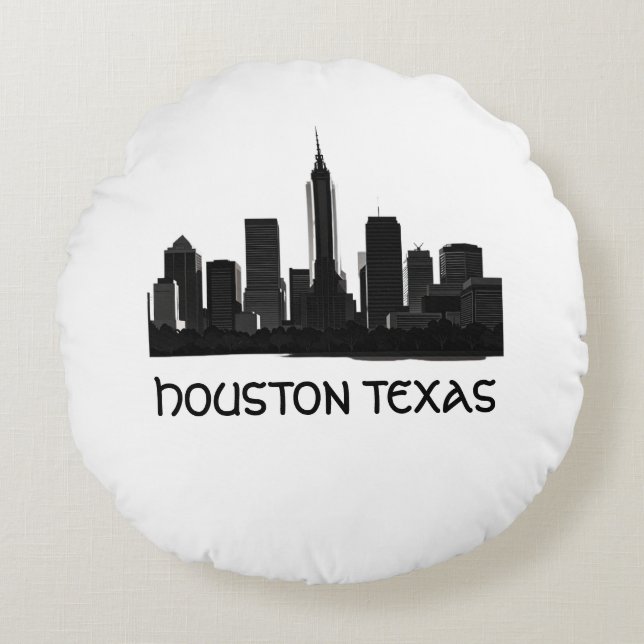 Custom Houston Texas Skyline Round Pillow (Front)