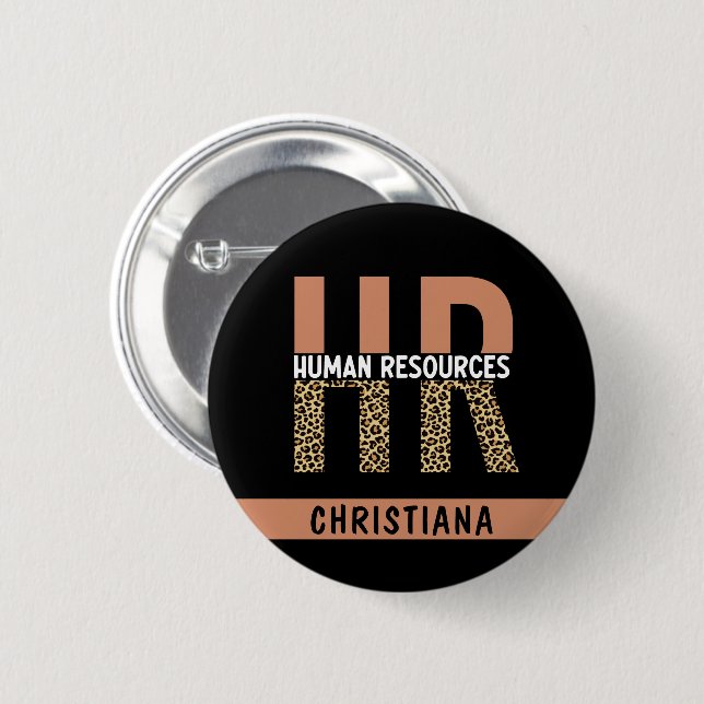 Custom HR Human Resources Leopard Print HR Gifts 2 Inch Round Button (Front & Back)