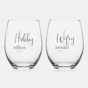 Custom Hubby and Wifey in Stunning Stemless Wine Glass