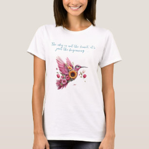 Custom Humming bird flying with flowers T-Shirt