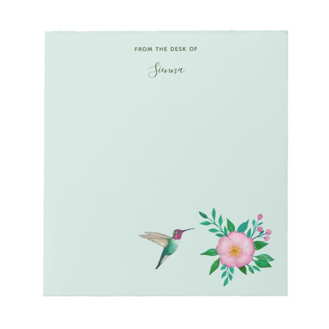 Custom Hummingbird and Wild Rose Notepad (Front)